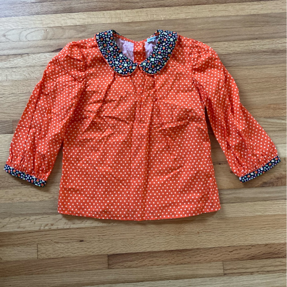 Batsheva Orange Polka Dot Blouse Peter Pan Strawberry Collar
